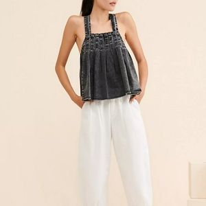 🆕 FREE PEOPLE Marina Denim Baby Doll Crop Top